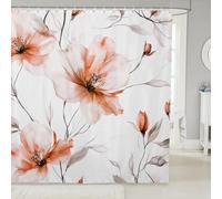 Homewish Rideau Douche 180x210cm Boho Floral,Rideaux de Douche Fleur d'orange,Rideau de Baignoire Jeunes Filles Fleur D'Aquarelle Artistique Fleur et Feuille de Style de Peinture À Encre