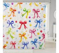 Homewish Rideau Douche 180x210cm Bowknot,Rideaux de Douche Spot,Rideau de Baignoire Enfants Filles Femmes Aquarelles Filles Ruban Arc Taches,Rideaux Salle de Bain Bowtie Colorée Mignonne Rêveuse