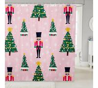 Homewish Rideau Douche 180x210cm Cache-Noix Rose,Rideaux de Douche Arbre de Noël Mignon,Rideau de Baignoire pour Filles Enfants Thème d'hiver Flocon de Neige,Rideaux Salle de Bain Décorations de Noël
