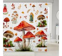 Homewish Rideau Douche 180x210cm Champignons,Rideaux de Douche Champignons Botaniques,Rideau de Baignoire Fongis Sauvages,Rideaux Salle de Bain Enfants Filles Garçons Adultes Branches de La Faune