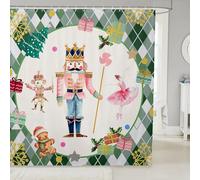 Homewish Rideau Douche 180x210cm Craquenoix de Noël, Rideaux de Douche Vintage, Rideau de Baignoire Arbre de Noël de Style de Ferme, Rideaux Salle de Bain Impression de Diamant Vert Mignon