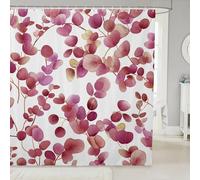Homewish Rideau Douche 180x210cm Feuilles D'Eucalyptus Rose,Rideaux de Douche Feuilles Botaniques,Rideau de Baignoire Aquarelle Eucalyptus,Rideaux Salle de Bain Feuilles et Branches