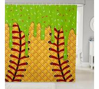Homewish Rideau Douche 180x210cm Glace | Rideaux de Douche Anti Moisissure Baseball Rideau de Baignoire Vert Citron Vert Jeu Sports -