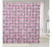 Homewish Rideau Douche 180x210cm Grille Grise Rose Plaid, Rideaux de Douche Flocon de Neige d'hiver de Noël, Rideau de Baignoire Ornaments, Rideaux Salle de Bain Flocon de Neige de Noël