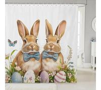 Homewish Rideau Douche 180x210cm Lapins de Pâques,Rideaux de Douche Impression Animale de Lapin Kawaii,Rideau de Baignoire Oeufs Aquarelle Enfants Garçons Filles Feuilles Botaniques de Printemps