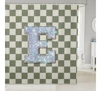 Homewish Rideau Douche 180x210cm Lettre Initiale E,Rideaux de Douche Vert Checkered,Rideau de Baignoire Buffalo Plaid,Rideaux Salle de Bain Enfants Garçons Filles Grille de Ferme