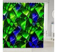 Homewish Rideau Douche 180x210cm Modèle 3D, Rideaux de Douche Décoratif Abstrait, Rideau de Baignoire Modèle Simple Moderne, Rideaux Salle de Bain Néon Bleu Vert