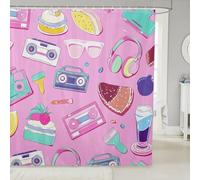 Homewish Rideau Douche 180x210cm Musique À Thème,Rideaux de Douche Gâteau Sucré Filles,Rideau de Baignoire Impression de Radio Musicale,Rideaux Salle de Bain Garçons Filles Princesse Esthétique