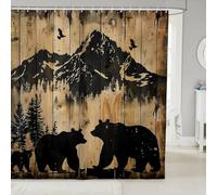 Homewish Rideau Douche 180x210cm Ours,Rideaux de Douche Animal de Forêt de Cabane Rustique,Rideau de Baignoire Ours de Campagne de Ferme,Rideaux Salle de Bain Garçons Filles Chasse Camping Faune