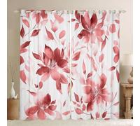 Homewish Rideau Occultant 117x137 cm Bourgogne Rouge Floral,Rideau Fleur D'Aquarelle,Rideaux Voilage Feuilles de Plante d'encre Abstraite Enfants Garçons Filles Moderne Minimaliste Simpliste
