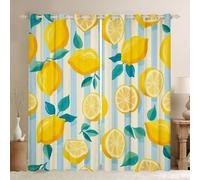Homewish Rideau Occultant 117x137 cm Citron,Rideau Fruit Peinture À l'huile,Rideaux Voilage Bandes Géométriques,Voilage Fenetre Fruits Délicieux pour Chambre Salon