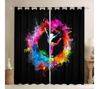 Homewish Rideau Occultant 117x137 cm Danse D'Aquarelle,Rideau Gymnastique des Filles,Rideaux Voilage Amants de Gymnastique,Garçons Silhouettes de Gymnaste des Filles Adultes pour Chambre