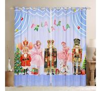 Homewish Rideau Occultant 117x137 cm Enfants Casse-Noix,Rideau Adolescent Fille Bleu Noël,Rideaux Voilage Enfants Adultes Princesse Rose Ballet,Voilage Fenetre Étoiles Carousel Soldat Noël Pin Tree