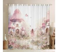 Homewish Rideau Occultant 117x137 cm Fée Rose, Rideau Conte de Fées Floral du Jardin, Rideaux Voilage Fleurs de Champignons D'Aquarelle, Voilage Fenetre Princesse de La Romance pour Chambre Salon