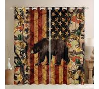 Homewish Rideau Occultant 117x137 cm Ferme Rustique, Rideau Camo, Rideaux Voilage Décor de Cabine d'ours de Chasse, Voilage Fenetre Branches Botaniques de Chêne de Conifère pour Chambre Salon