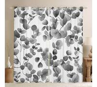 Homewish Rideau Occultant 117x137 cm Feuilles D'Eucalyptus Noir, Rideau Feuilles Botaniques, Rideaux Voilage Aquarelle Eucalyptus, Voilage Fenetre Feuilles et Branches pour Chambre Salon