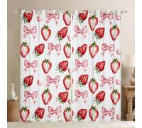 Homewish Rideau Occultant 117x137 cm Fraise pour Enfants,Rideau Bow de Cœur d'amour,Rideaux Voilage Fruits Délicieux,Voilage Fenetre Style Princesse pour Chambre Salon