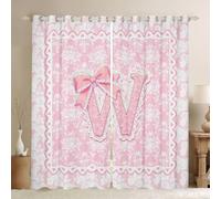 Homewish Rideau Occultant 117x137 cm Lettre Initiale W Bowknot Damasque Rose, Rideau Bow Kawaii, Rideaux Voilage Fleurs de Dentelle, Voilage Fenetre Fille Princesse Enfants pour Chambre Salon