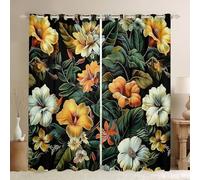 Homewish Rideau Occultant 117x137 cm Lily Vintage,Rideau Fleur Florale Groovy,Rideaux Voilage Fleur de Jardin de Bois,Voilage Fenetre Lilies Feuilles Plantes Botaniques,pour ChambreJaune Blanc Vert