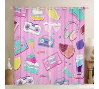 Homewish Rideau Occultant 117x137 cm Musique À Thème,Rideau Gâteau Sucré Filles,Rideaux Voilage Impression de Radio Musicale,Voilage Fenetre pour Garçons Filles Princesse Esthétique pour Chambre Salon