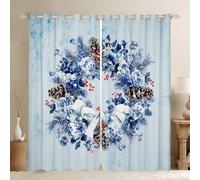 Homewish Rideau Occultant 117x137 cm Noël,Rideau Arc,Rideaux Voilage Couronne D'Arbres de Festival en Porcelaine Bleue Blanche de Bowknot,Voilage Fenetre Enfants FilAdultes Femmes pour Chambre Salon