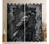 Homewish Rideau Occultant 117x137 cm Noir Retro Raven,Rideau Garçons Filles Halloween Décor Vintage Rose,Rideaux Voilage Oiseau Animal Corbeau,Voilage Fenetre Noir Gris Gothique pour Chambre Salon