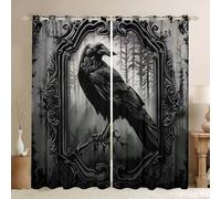 Homewish Rideau Occultant 117x137 cm Noir Vintage Crow,Rideau Animal d'halloween,Rideaux Voilage Enfants Adults Gothic Raven Horror Theme,Voilage Fenetre Jungle Bird Wildlife pour Chambre Salon