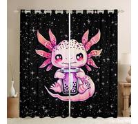 Homewish Rideau Occultant 117x183 cm Axolotl Drôle, Rideau Dessin Dessiné Axolotl Boire Dessert Thé Au Lait, Rideaux Voilage Kawaii Ocean Life, Voilage Fenetre Fantasy Rêveux pour Chambre Salon