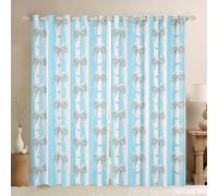 Homewish Rideau Occultant 117x183 cm Bow Rayé,Rideau Rubans Bowknot Bleus,Rideaux Voilage Enfants Adolescents Bow Knot Coquette,Voilage Fenetre Bowtie Géométrique pour Chambre Salon