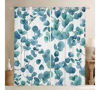 Homewish Rideau Occultant 117x183 cm Feuilles D'Eucalyptus de Teal, Rideau Feuilles Botaniques, Rideaux Voilage Aquarelle Eucalyptus, Voilage Fenetre Feuilles et Branches pour Chambre Salon