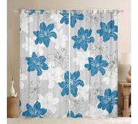 Homewish Rideau Occultant 117x183 cm Fleur Bleue,Rideau Floral Élégant,Rideaux Voilage Enfants Les Adolescents Floral Hand-Drawn,Voilage Fenetre Style Pastoral pour Chambre Salon