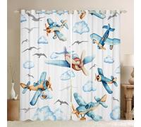 Homewish Rideau Occultant 117x183 cm Garçons Cartoon Hélice Avion,Rideau Avion Avion,Rideaux Voilage Nuages Bleus,Voilage Fenetre Enfants Enfant FilAdultes Volant Oiseaux Animaux pour Chambre Salon