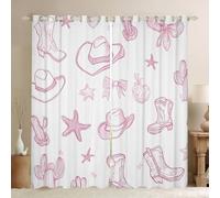 Homewish Rideau Occultant 117x183 cm Girly Western, Rideau Arc Rose, Rideaux Voilage Bottes de Cowboy, Voilage Fenetre pour Garçons Filles Dessiné À la Main Modèle de Cactus Sauvage pour Chambre Salon