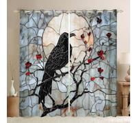 Homewish Rideau Occultant 117x183 cm Halloween Raven, Rideau Corbeau Noir Exotique, Rideaux Voilage Décor Gothique d'halloween, Voilage Fenetre Branche d'arbre Animal D'Oiseau pour Chambre Salon