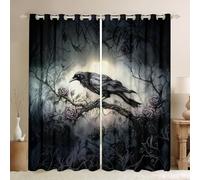 Homewish Rideau Occultant 117x183 cm Halloween Raven,Rideau Gothic Animal Retro Rose,Rideaux Voilage Enfants Adults Noir Crow Horror Theme,Voilage Fenetre Floral de La Faune Sauvage de La Jungle