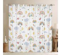 Homewish Rideau Occultant 117x183 cm Kawaii Arc-en-Ciel,Rideau Mignons Nuages Gris Lune,Rideaux Voilage pour Adolescents Petit Motif de Cœur,Voilage Fenetre Style Dessiné À La Main pour Chambre Salon