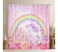 Homewish Rideau Occultant 117x183 cm Licorne Arc-en-Ciel,Rideau Château de Princesse des Filles de Crèche,Rideaux Voilage Kawaii Dreamy Horse Étoiles Mignonnes Imprimer Le Style D'Aquarelle