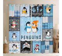 Homewish Rideau Occultant 117x183 cm Manchot Patchwork Animal de Dessin Animé Rideau Animal Antarctique Bleu Rideaux Voilage Rayure Géométrique Voilage Fenetre Faune Naturelle pour Chambre Salon