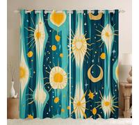 Homewish Rideau Occultant 140x175 cm Abstract Lune Soleil Bleu Jaune,Rideau Art Moderne Étoilé Boho,Rideaux Voilage Stripe Ombre Esthétique Enfants Hommes Femmes Adultes pour Chambre Salon