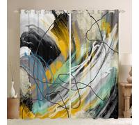 Homewish Rideau Occultant 140x175 cm Abstract, Rideau Ombre, Rideaux Voilage pour Filles Garçons Géométrie Ligne Grunge Graffiti Esthétique, Voilage Fenetre Or Blanc Jaune pour Chambre Salon