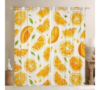 Homewish Rideau Occultant 140x175 cm Aquarelle Tangerine,Rideau Art D'Huile Orange,Rideaux Voilage Fruit Délicieux D'Été,Voilage Fenetre Feuilles Vertes pour Chambre Salon
