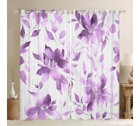 Homewish Rideau Occultant 140x175 cm Aquarelle Violette Florale,Rideau Fleur Florale de Lavande,Rideaux Voilage Ferme Minimaliste,Voilage Fenetre Enfants Garçons Filles Encre Abstraite Moderne
