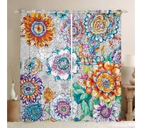 Homewish Rideau Occultant 140x175 cm Boho Floral, Rideau Fleurs de Fleurs, Rideaux Voilage Design Bohémien Exotique, Voilage Fenetre pour Garçons Filles Rustique Moderne pour Chambre Salon