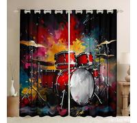 Homewish Rideau Occultant 140x175 cm Drum Kit Impression 3D,Rideau Musique Rock À Thème,Rideaux Voilage Modèle Musical,Voilage Fenetre Style Rétro Coloré pour Chambre Salon