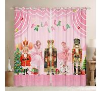 Homewish Rideau Occultant 140x175 cm Enfants Casque-Noix,Rideau Adolescent Fille Rose Noël,Rideaux Voilage Enfants Adultes Princesse Rose Ballet,Voilage Fenetre Étoiles Carousel Soldat Noël Pin Tree