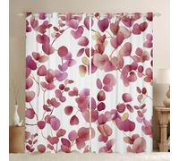 Homewish Rideau Occultant 140x175 cm Feuilles D'Eucalyptus Rose, Rideau Feuilles Botaniques, Rideaux Voilage Aquarelle Eucalyptus, Voilage Fenetre Feuilles et Branches pour Chambre Salon