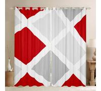 Homewish Rideau Occultant 140x175 cm Lignes Rouges Bande, Rideau Carré, Rideaux Voilage Abstrait Moderne, Voilage Fenetre Art Minimaliste Simple Gris, pour Chambre SalonGéométrique Contemporaine