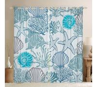 Homewish Rideau Occultant 140x175 cm Monde sous-Marin de Dessin Animé,Rideau Animaux de Mer,Rideaux Voilage Thème Océan de Mer,Voilage Fenetre Esquisses de Vie Océanique Turquoise pour Chambre Salon