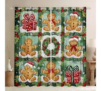 Homewish Rideau Occultant 140x175 cm Ornaments de Noël,Rideau Homme Mignon Pain D'Gingembre,Rideaux Voilage Fille Dessin Animé Mignon Garçon Fille Pacthwork Grille Noël Pain D'Gingembre Homme