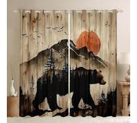 Homewish Rideau Occultant 140x175 cm Ours,Rideau Cabine Rustique Forêt Animal Sauvage,Rideaux Voilage Chasse de Campagne de Ferme,Voilage Fenetre Enfants Garçons Filles Bois Faune pour Chambre Salon